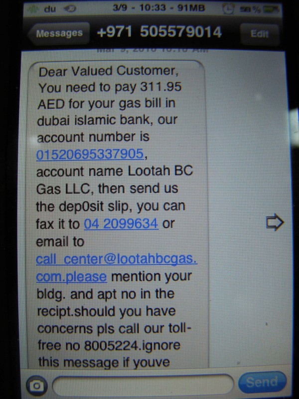Scam prin SMS - Lootah BC Gas